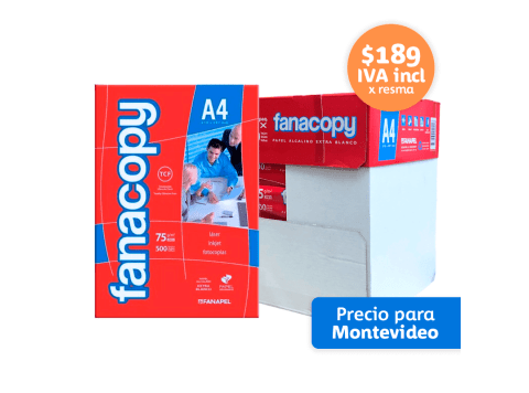 Papel en resma Fanacopy color blanco A4 75 grs Caja x 5 paquetes de 500 hojas
