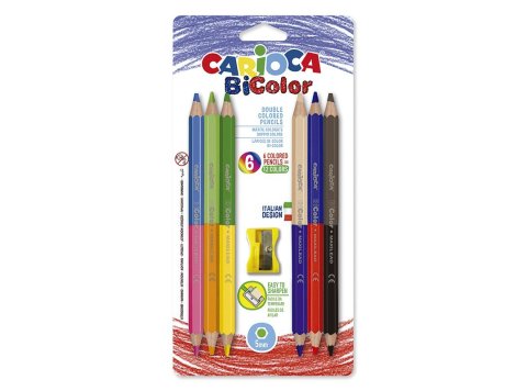 Lápices Carioca Bi-Color Maxi con sacapunta 6 unidades 12 colores