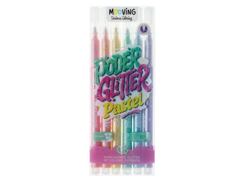 Marcadores color pastel con glitter Mooving 6 unidades