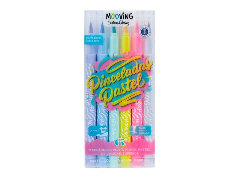 Marcadores pastel con punta pincel Mooving 6 unidades