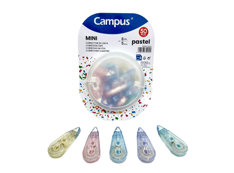 Cinta correctora Campus mini 5 colores pastel 5 mm x 6m 50 unidades
