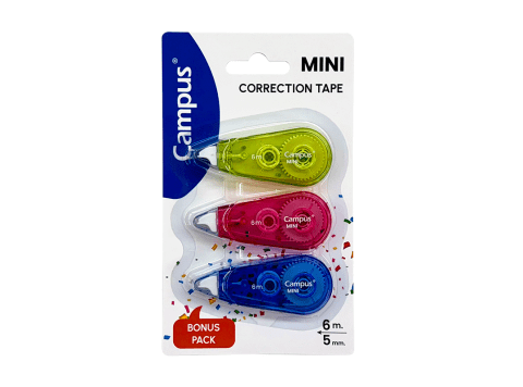 Cinta correctora mini 5mm x 6m en colores neón Campus 3 unidades