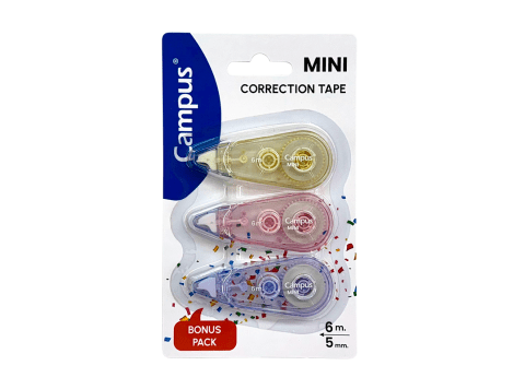 Cinta correctora mini 5mm x 6m en colores pastel Campus 3 unidades