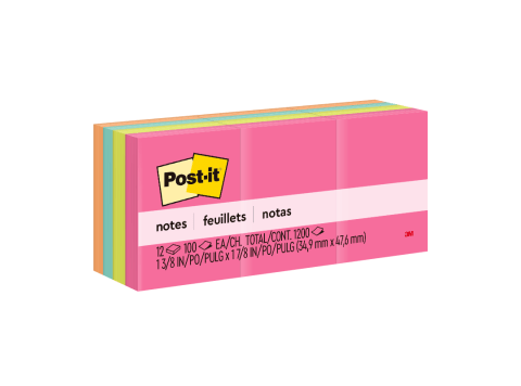 Notas adhesivas Post-it 12 blocks de 100 hojas 3,8 x 5,1cm