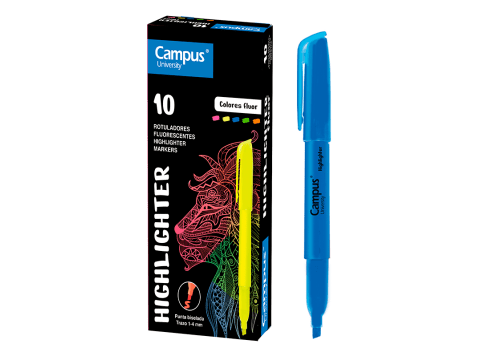 Resaltador azul fluo trazo grueso Campus 10 unidades
