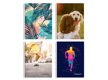 Cuadernola fantasía Campus tapa dura rayada con espiral 96 hojas Paquete x 10